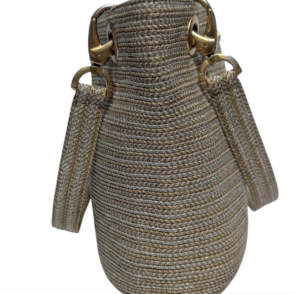 Eric Javits Metallic Silver & Straw Bag - Picture 9 of 16